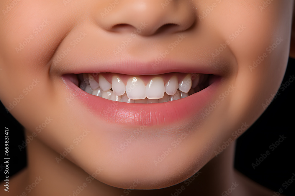 Close up of child's smiling mouth with white teeth Close up of child's smiling mouth with white teeth