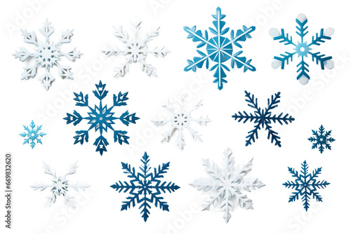 Snowflake Stickers Winter Decor isolated on transparent background, Generative Ai