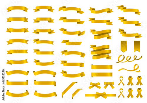 ゴールドの艶のあるリボンフレームのベクターイラストセット
