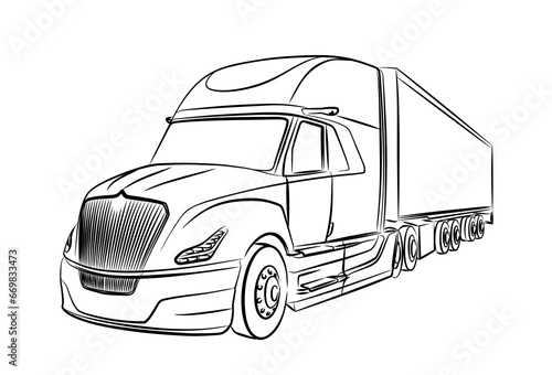 The sketch of a large long truck.
