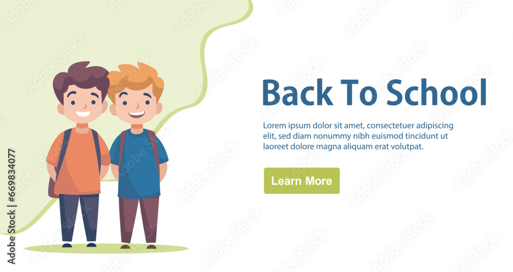 Back to school web page template design for education, cute kids with school bag vector illustration for web page template Back to school web page template design for education, cute kids with school bag vector illustration for web page template