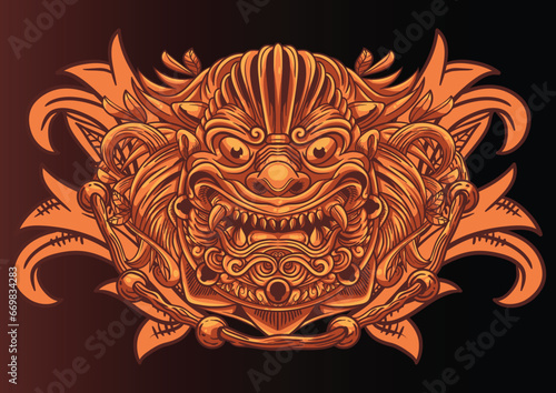 Aggressive demon beast head in colorful style vector illustration