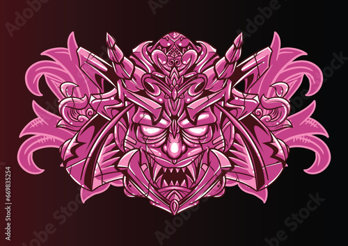 Aggressive demon beast head in colorful style vector illustration