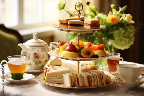 Elegant Afternoon Tea Spread with Fresh Sandwiches