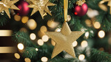 Shining Bright: Christmas Decor with Golden Stars and Confetti in Bokeh