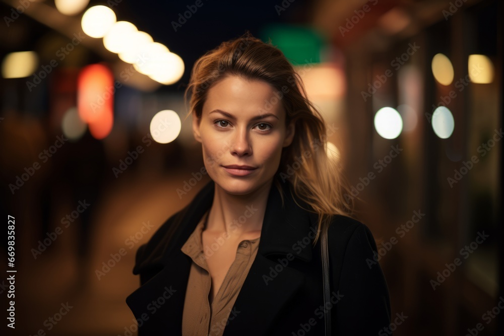Portrait of a beautiful young woman at night in the city. Portrait of a beautiful young woman at night in the city.
