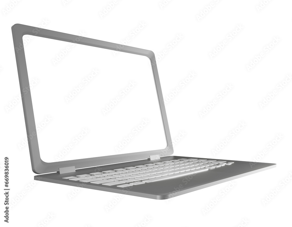 Modern Laptop PC with blank LCD screen isolated on transparent background .3D rendering Modern Laptop PC with blank LCD screen isolated on transparent background .3D rendering
