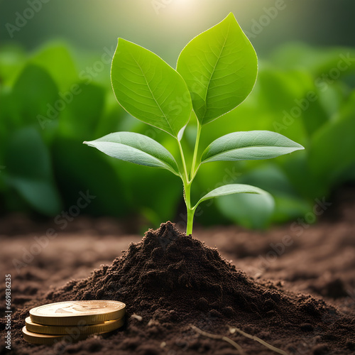 AI illustration of A vibrant green plant with lush, serrated leaves is growing from the ground