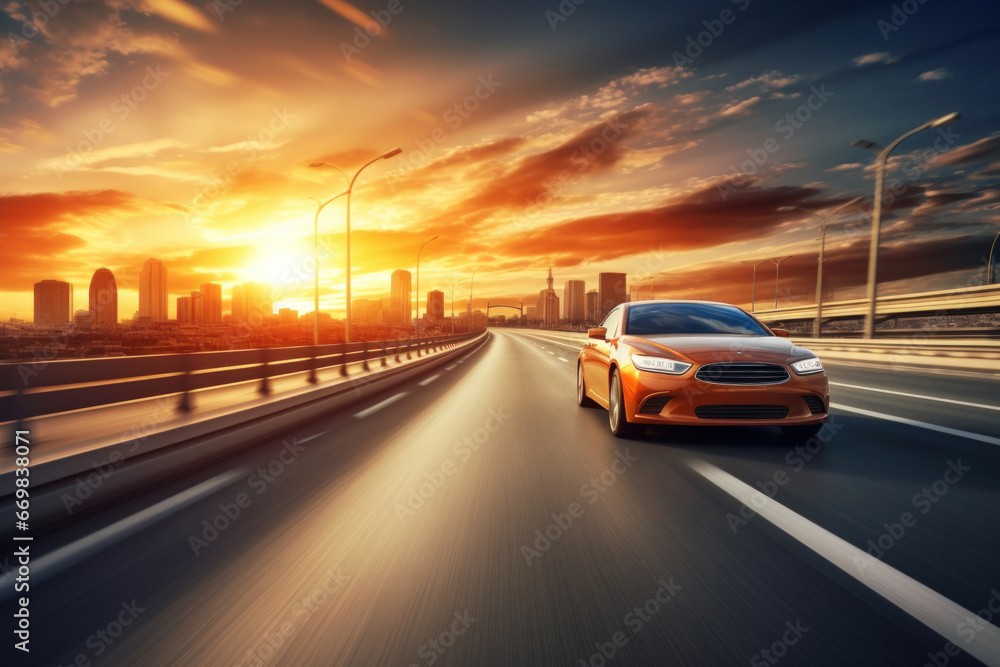 Modern car on a high-speed highway 