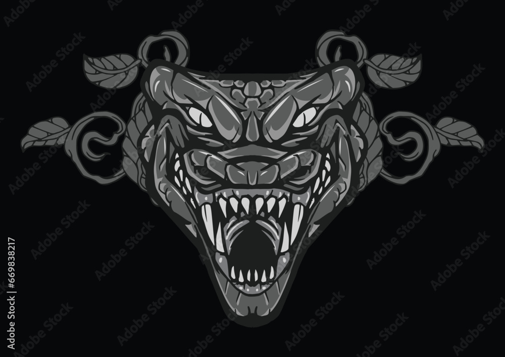 Fototapeta premium Aggressive demon beast head in monochromatic style vector illustration
