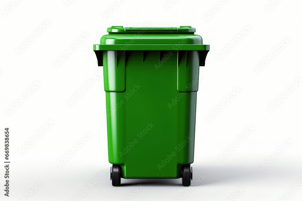 Green bin isolated on white background. Generative AI. Green bin isolated on white background. Generative AI.
