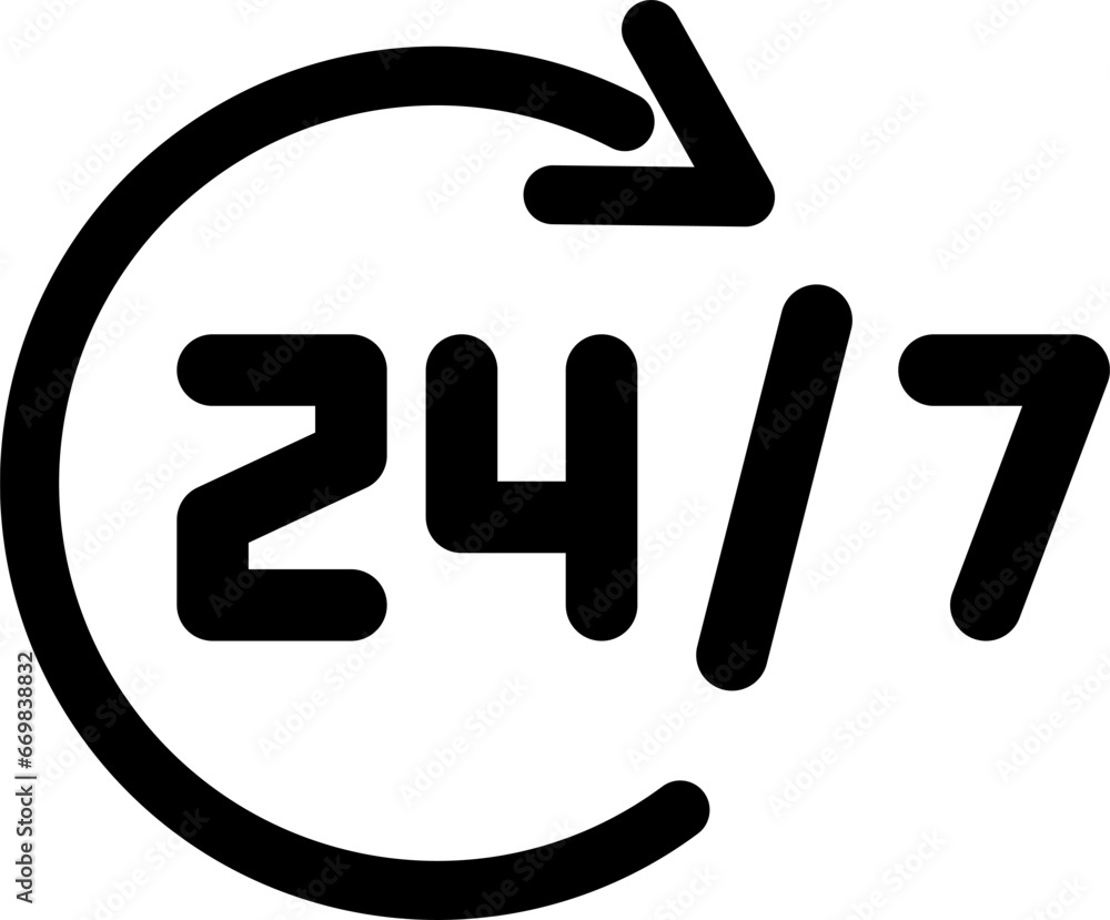 Linear icon of 24 hours a day as symbol of support or store delivery Linear icon of 24 hours a day as symbol of support or store delivery