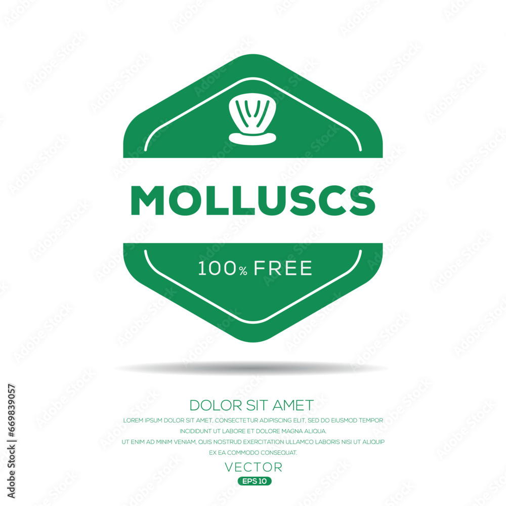 (Molluscs free) label sign, vector illustration. (Molluscs free) label sign, vector illustration.