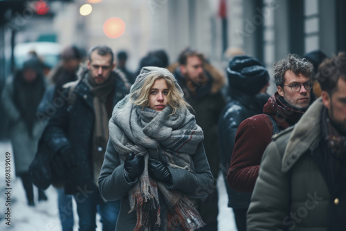 People in winter coats and scarves 