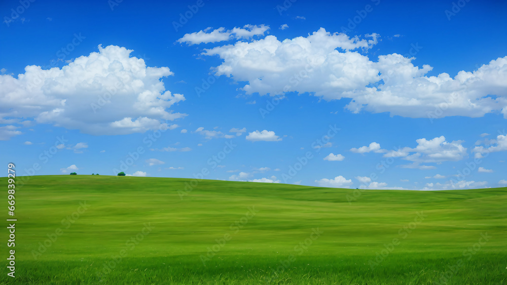 green field and blue sky with clouds green field and blue sky with clouds