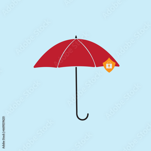 Umbrella with shield vector illustration on blue background. Business Insurance Concept. Policy Guarantee Business. Health insurance, Healthcare, finance and medical service. 