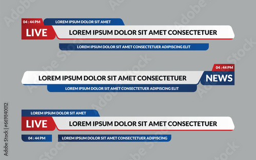 News lower third vector design. Set banner and lower third for news and live. Bottom third for broadcast and online media