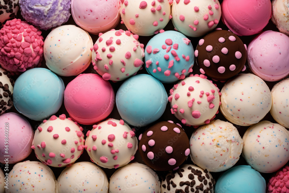 Assorted ice cream balls background