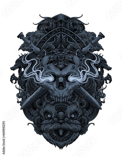 Skull Head With Dagger Engraving Artwork  © Tony