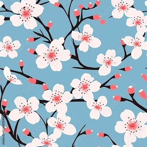 Seamless pattern with Sakura flowers. Cherry blossom background. © Aonsnoopy