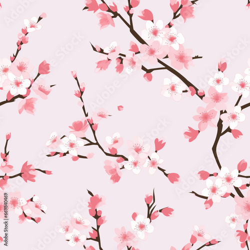 Seamless pattern with Sakura flowers. Cherry blossom background.