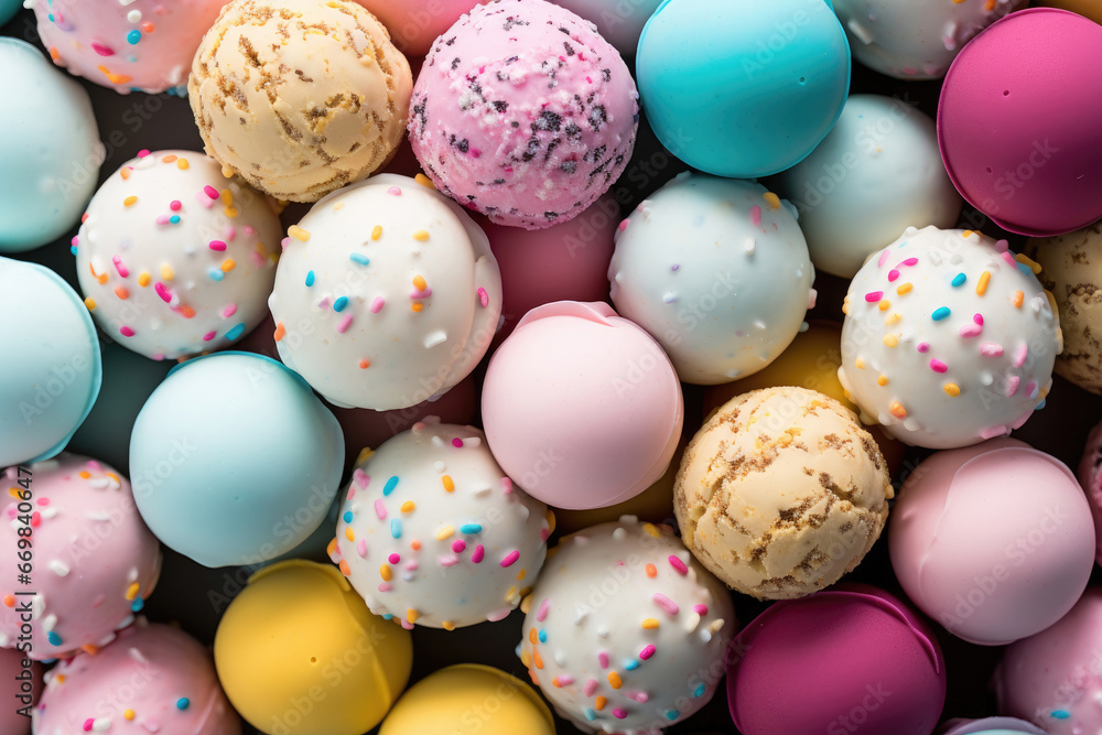 Assorted ice cream balls background