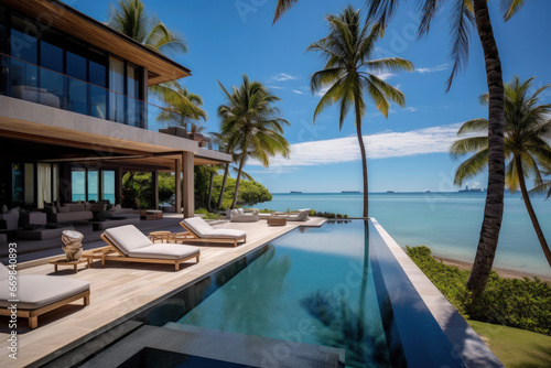 Tropical beachfront villa with a private infinity pool  palm trees  and ocean views