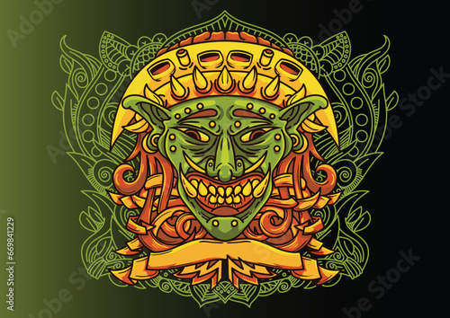 Aggressive demon beast head in colorful style vector illustration
