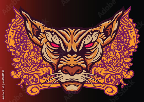 Aggressive demon beast head in colorful style vector illustration