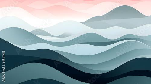 ocean sky ocean waves abstract paper cut background, in the style of muted palette, graphic illustration, abstract minimalism appreciator, mountainous vistas, flowing forms, pink and gray
