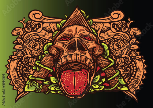 Aggressive demon beast head in colorful style vector illustration