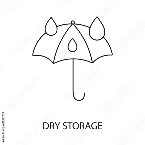Storing in a dry place line vector for food packaging, illustration of an umbrella on which drops of water fall, protect from moisture.