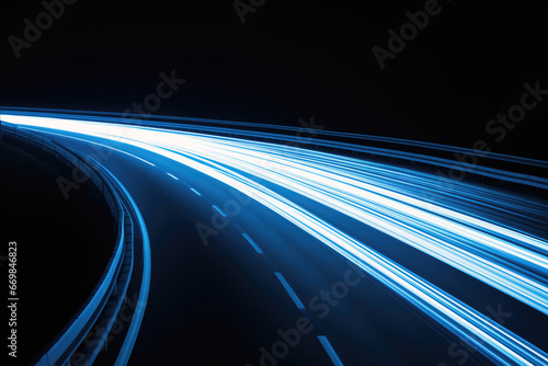 Abstract blue speed light lines car on black background. Abstract design with lights in the dark. High quality photo © oksa_studio
