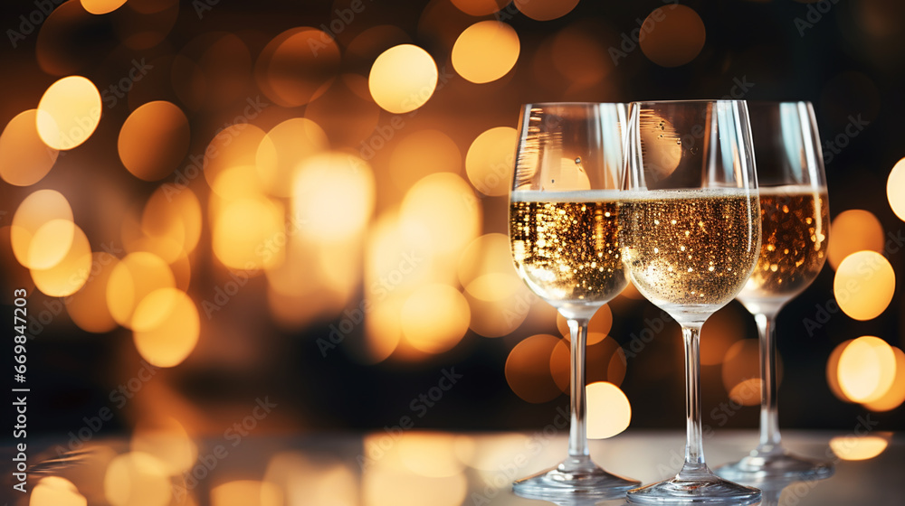 champagne glasses on table with bokeh background champagne glasses on table with bokeh background