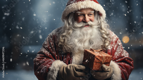 Santa Claus Giving A Giftbox In Magic Night © alexkich