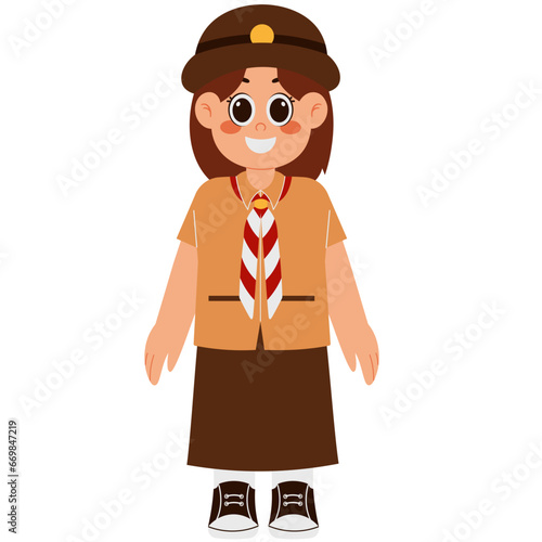 Girl In Scout Uniform And Hat Illustration