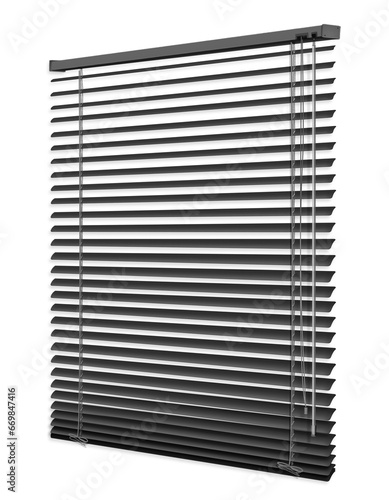 Blinds. Horizontal aluminum blinds. Dark gray color.Black blinds. Isolated element. 3d.