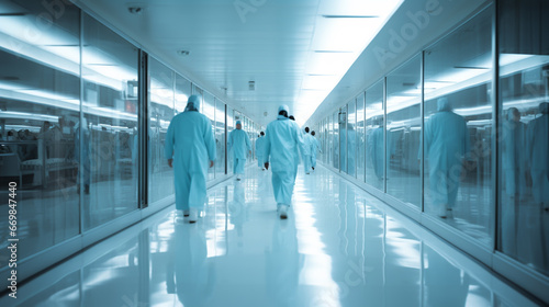 Motion Blur Shot Of Medical Staff Wearing Scrubs In Busy Hospital Corridor © alexkich