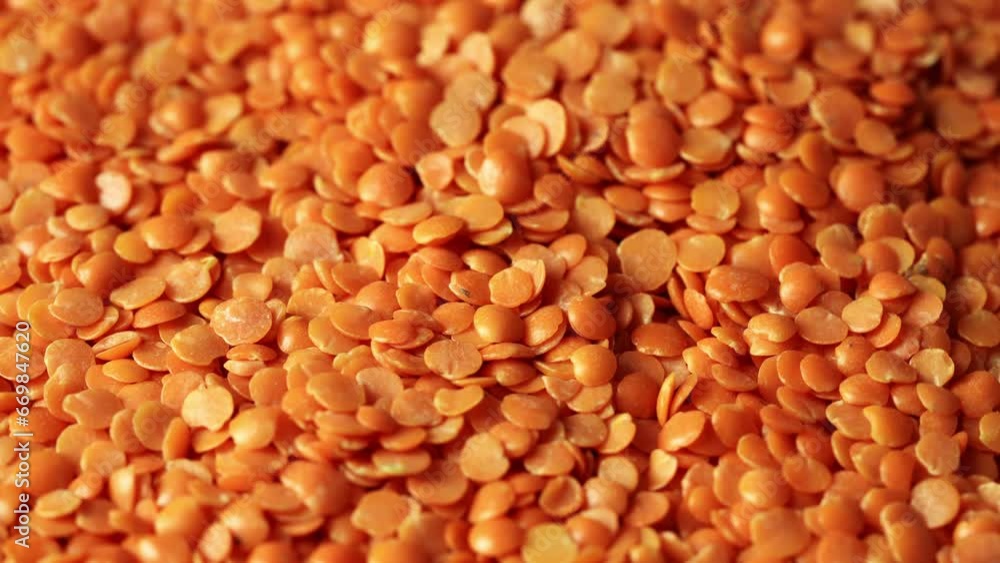 close up red Lentil seed texture background food footage rotate close up red Lentil seed texture background food footage rotate