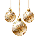 white and gold Christmas decorative ornament ball isolated on a white transparent background 