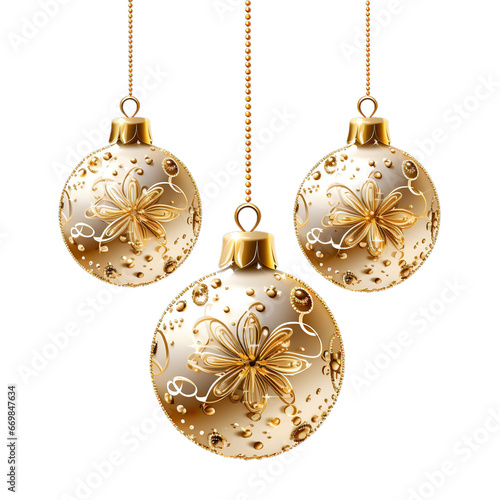 white and gold Christmas decorative ornament ball isolated on a white transparent background  photo