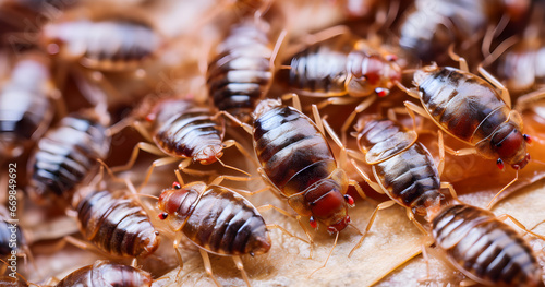 A detailed macro shot of bed bugs showcasing their infestation, emphasizing the importance of pest control in households.