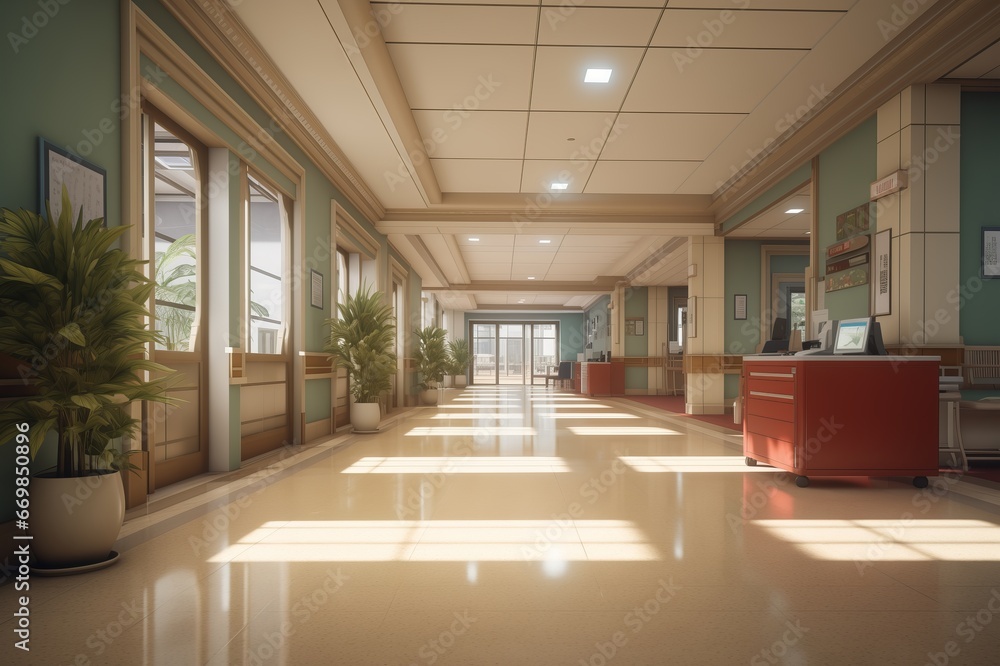 Fototapeta premium Hallway of modern hospital , reception clinic
