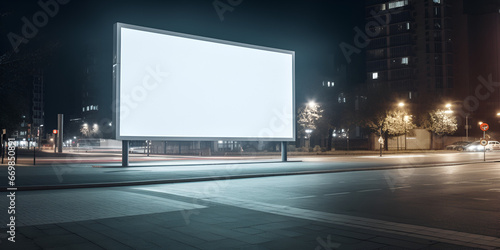 A blank billboard in a city with a car passing by City Street Advertising Space