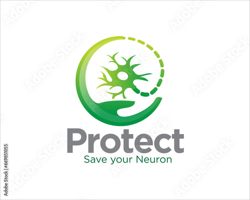 neuron protection care logo with hand and neuron figure