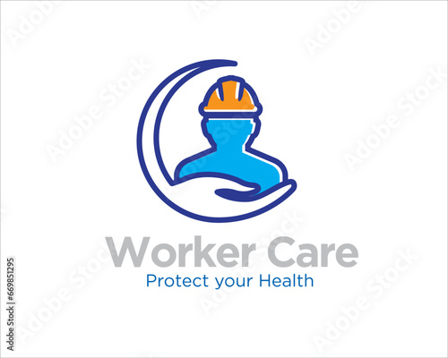 worker care logo with hand circle figure for worker protection
