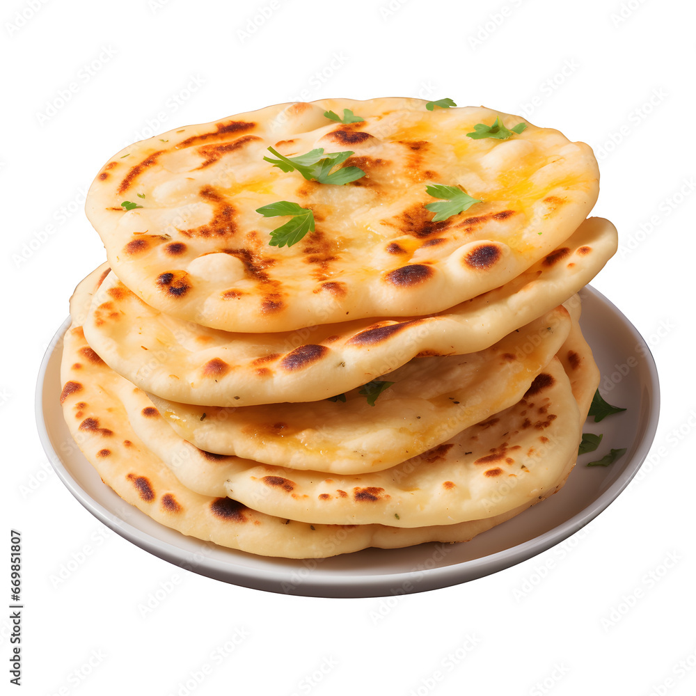 Plate of Fresh Naan Bread with Flax Seeds Isolated PNG Plate of Fresh Naan Bread with Flax Seeds Isolated PNG