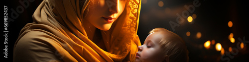 Abstract concept Virgin Mary and infant Jesus in her arms photo