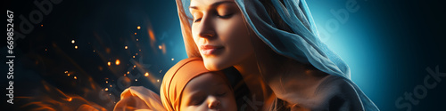 Abstract concept Virgin Mary and infant Jesus in her arms photo
