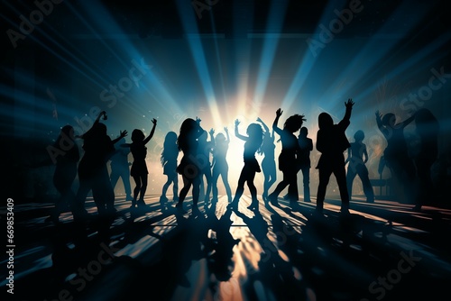 A group of people dancing at a party photo